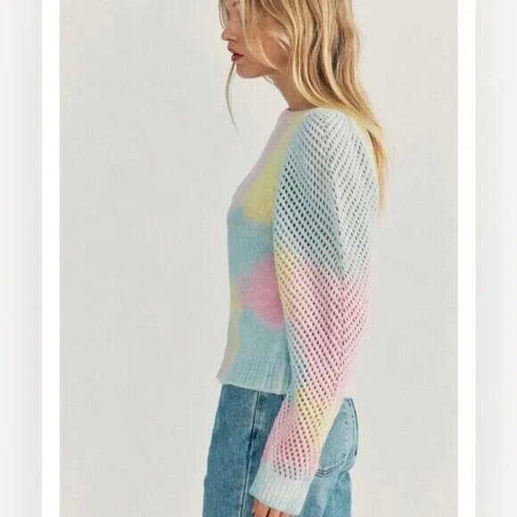 LoveShackFancy Rosie Alpaca Wool Blend Sweater in Rainbow‎ Pastel Fairytale XS - Picture 4 of 11